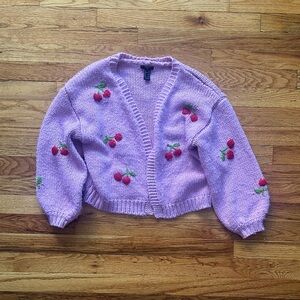 Forever 21 Pink Cherry Embroidered Cardigan